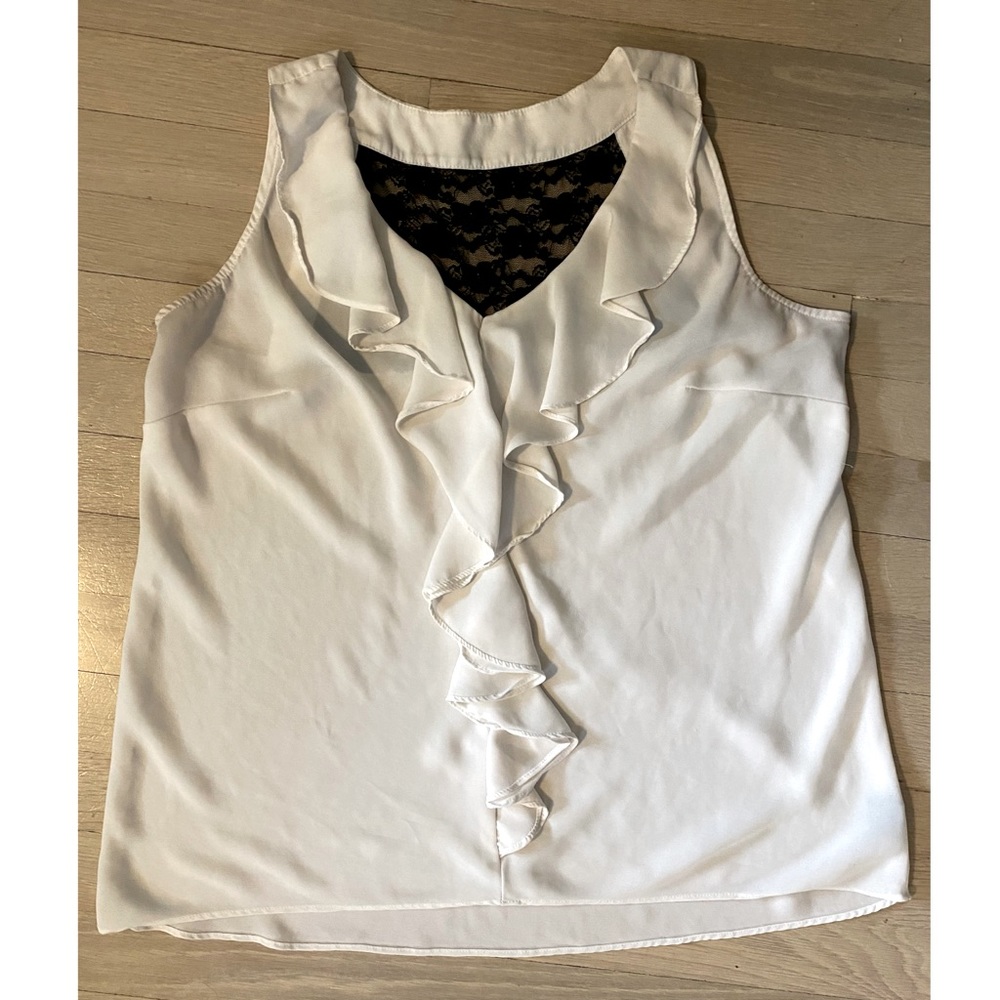 • 3/$15 • AB Studio white sleeveless blouse w/ ruffle & lace